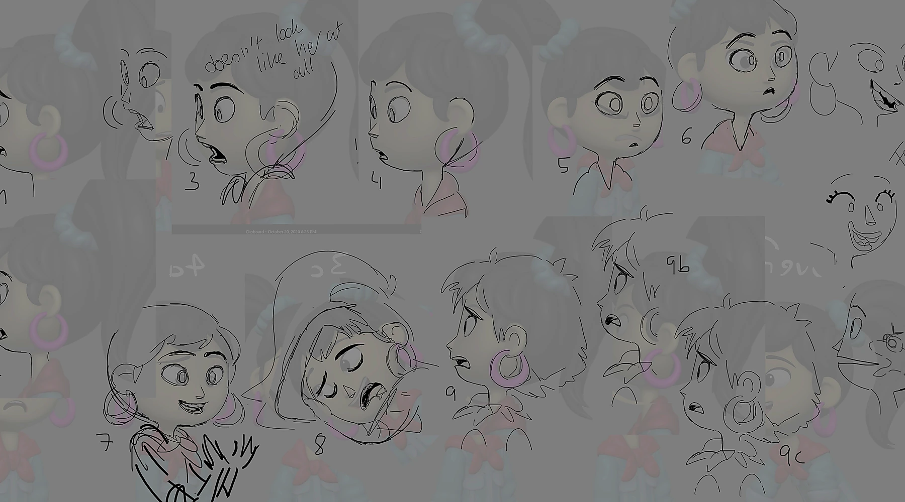 Character expression and silhouette development sheet